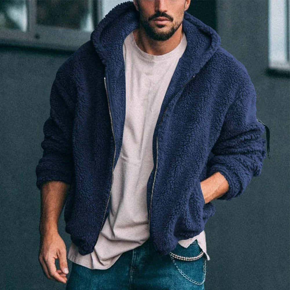 Men fleece beanies with a pom - pom for a trendy lookMen Fleece with a Raglan Sleeve for Enhanced MobilityMen's Winter Warm Fleece Hooded Jacket - Zip Up.
