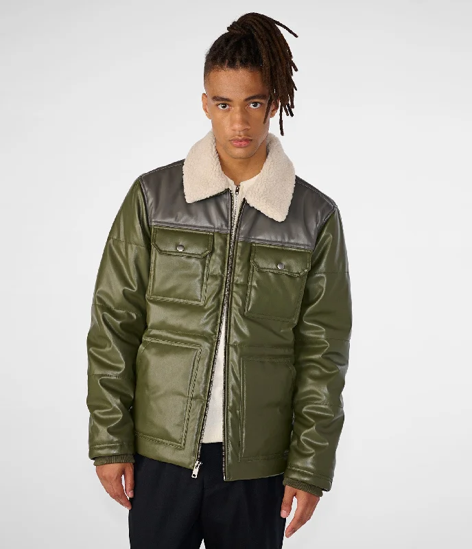 Men down jackets with a fur - trimmed hood for a touch of luxuryDown - and - Feather - Filled Men Down Jacket for a Balance of Warmth and SoftnessFaux Leather Puffer Jacket With Shearling Collar Men down jackets with a fur - trimmed hood for a touch of luxuryDown - and - Feather - Filled Men Down Jacket for a Balance of Warmth and SoftnessFaux Leather Puffer Jacket With Shearling Collar