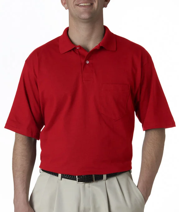 Men's high - collar polo shirts with a modern twistMen Polo with a UV - Protection Feature for Outdoor Sports436 - Jerzees Adult SpotShield™ Jersey Pocket Polo Shirt | True Red Men's high - collar polo shirts with a modern twistMen Polo with a UV - Protection Feature for Outdoor Sports436 - Jerzees Adult SpotShield™ Jersey Pocket Polo Shirt | True Red