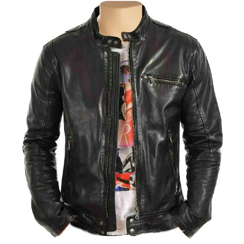 Men leather waistcoats with a decorative button - front for a formal and refined lookMen Coat with a Removable Lining for Seasonal VersatilityArthur Classic Cafe racer Leather Jacket Men leather waistcoats with a decorative button - front for a formal and refined lookMen Coat with a Removable Lining for Seasonal VersatilityArthur Classic Cafe racer Leather Jacket