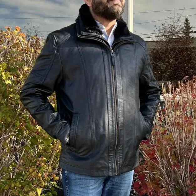 Men leather parkas with a removable fur - trimmed hood for a versatile and stylish lookButton - Front Men Coat with High - Quality ButtonsBOL Men's Cardian Bomber Lambskin Leather Jacket