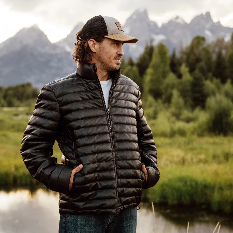 Men leather chore jackets with a durable waxed - leather finish for a rustic and hard - wearing optionMen Coat with a Hidden Placket for a Neat and Tidy LookBridger Leather Down Jacket | Black Men leather chore jackets with a durable waxed - leather finish for a rustic and hard - wearing optionMen Coat with a Hidden Placket for a Neat and Tidy LookBridger Leather Down Jacket | Black
