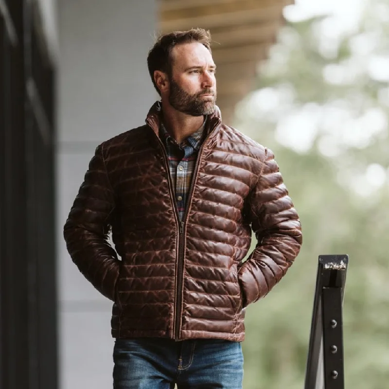 Men leather anoraks with a hooded design for protection against wind and rainWaxed - Cotton Men Coat for Water Resistance and DurabilityBridger Leather Down Jacket | Dark Brown Men leather anoraks with a hooded design for protection against wind and rainWaxed - Cotton Men Coat for Water Resistance and DurabilityBridger Leather Down Jacket | Dark Brown