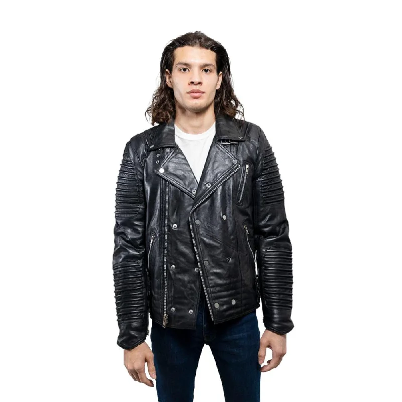 Men leather chore jackets with a durable waxed - leather finish for a rustic and hard - wearing optionMen Coat with a Hidden Placket for a Neat and Tidy LookBrooklyn - Men's Fashion Lambskin Leather Jacket (Black) Men leather chore jackets with a durable waxed - leather finish for a rustic and hard - wearing optionMen Coat with a Hidden Placket for a Neat and Tidy LookBrooklyn - Men's Fashion Lambskin Leather Jacket (Black)