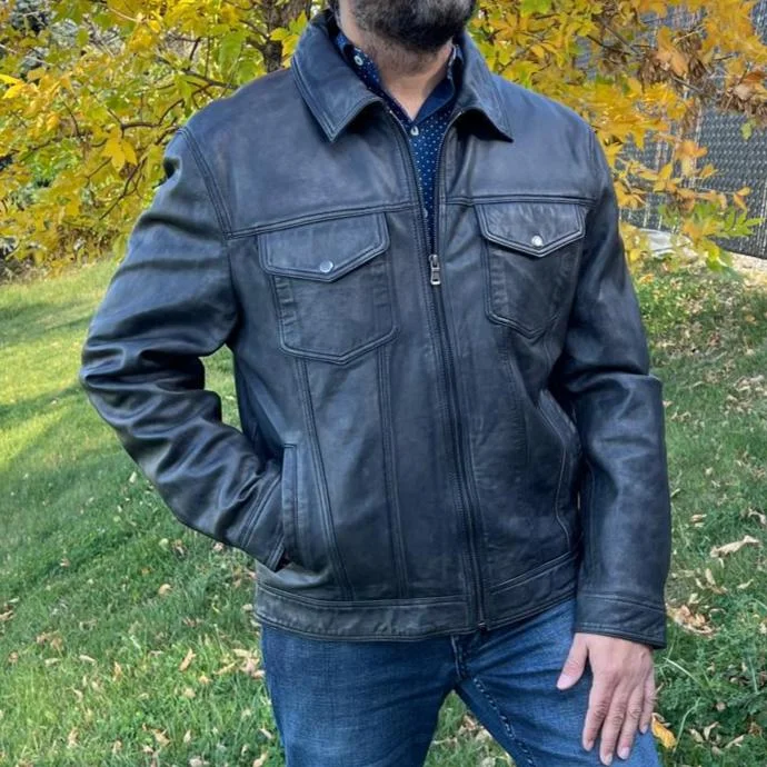 Men leather denim jackets with a combination of leather and denim for a unique hybrid styleLined Men Coat with a Soft and Comfortable InteriorClassic Jean Style Lamb Leather Jacket Men leather denim jackets with a combination of leather and denim for a unique hybrid styleLined Men Coat with a Soft and Comfortable InteriorClassic Jean Style Lamb Leather Jacket