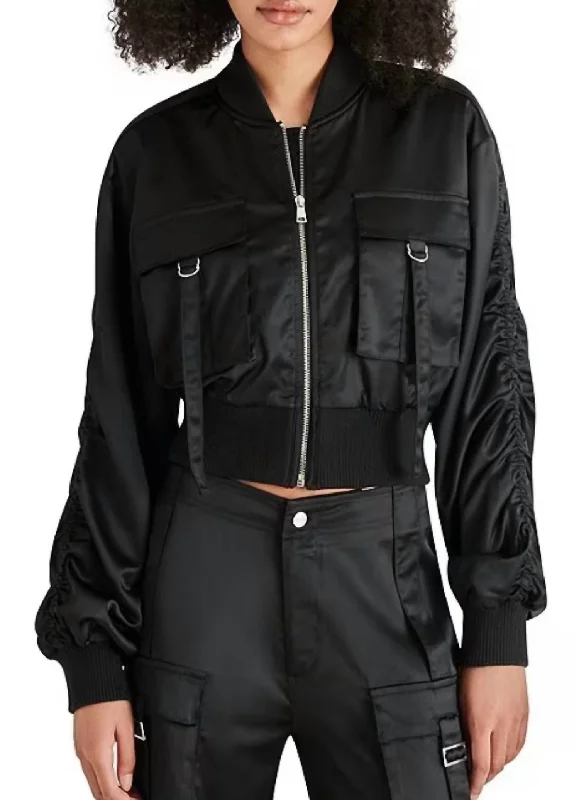 Costa Silk Utility Cropped Bomber Jacket In Black