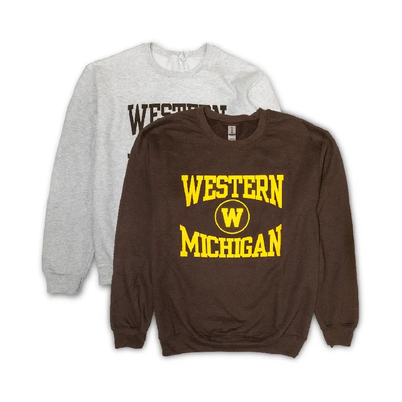Hooded men sweatshirt with a drawstring closureRibbed - Cuff Men Sweatshirt for a Neat and Tidy LookWestern Michigan Crewneck Hooded men sweatshirt with a drawstring closureRibbed - Cuff Men Sweatshirt for a Neat and Tidy LookWestern Michigan Crewneck