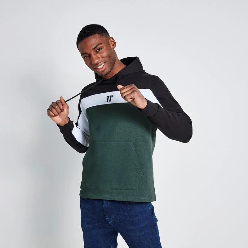 Zip - up men hoodie with multiple pockets for storageKangaroo - Pocket Men Hoodie with Hidden Pockets InsideCut and Sew Panelled Hoodie - Black / Darkest Spruce Green / White Zip - up men hoodie with multiple pockets for storageKangaroo - Pocket Men Hoodie with Hidden Pockets InsideCut and Sew Panelled Hoodie - Black / Darkest Spruce Green / White