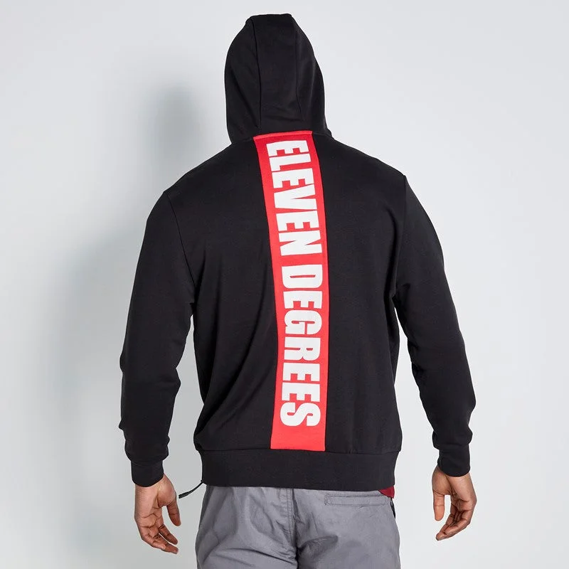 Organic cotton men hoodie for a sustainable and soft feelZip - Up Men Hoodie with Multiple Zipper PocketsCut and Sew Printed Back Graphic Hoodie - Black / Goji Berry Red Organic cotton men hoodie for a sustainable and soft feelZip - Up Men Hoodie with Multiple Zipper PocketsCut and Sew Printed Back Graphic Hoodie - Black / Goji Berry Red