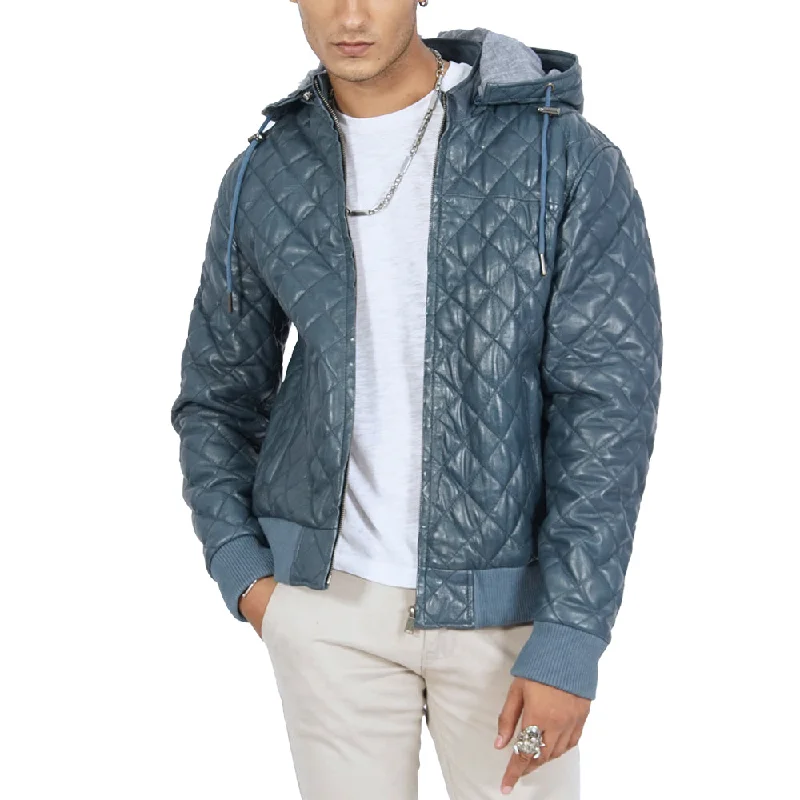 Men leather trench coats with a double - breasted design for a classic and sophisticated lookBelted Men Coat for a Defined Waist and Stylish SilhouetteDiamond Quilted Hooded Blue Leather Jacket Men leather trench coats with a double - breasted design for a classic and sophisticated lookBelted Men Coat for a Defined Waist and Stylish SilhouetteDiamond Quilted Hooded Blue Leather Jacket