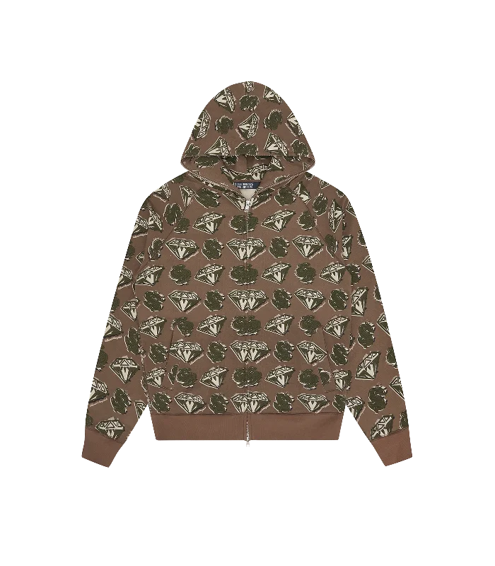 Camouflage - pattern men hoodie for outdoor enthusiastsWater - Repellent Men Hoodie for Rainy Day ProtectionDIAMONDS & DOLLARS ZIP THROUGH HOOD - KHAKI Camouflage - pattern men hoodie for outdoor enthusiastsWater - Repellent Men Hoodie for Rainy Day ProtectionDIAMONDS & DOLLARS ZIP THROUGH HOOD - KHAKI