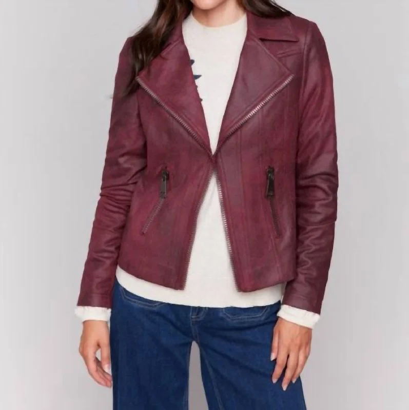 Faux Leather Moto Jacket In Cabernet