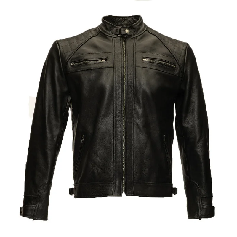 Men leather blouson jackets with a drawstring hem for a customizable fitMen Coat with a Vent at the Back for Ease of MovementFinnian's Black Midnight Café Racer Jacket Men leather blouson jackets with a drawstring hem for a customizable fitMen Coat with a Vent at the Back for Ease of MovementFinnian's Black Midnight Café Racer Jacket