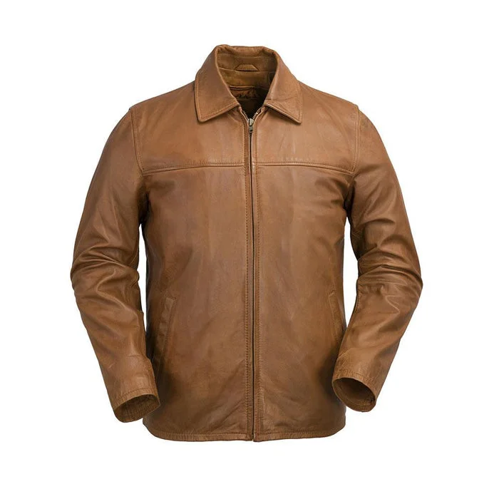 Men leather chore jackets with a durable waxed - leather finish for a rustic and hard - wearing optionMen Coat with a Hidden Placket for a Neat and Tidy LookIndiana - Men's Casual Fashion Leather Jacket (Whiskey)