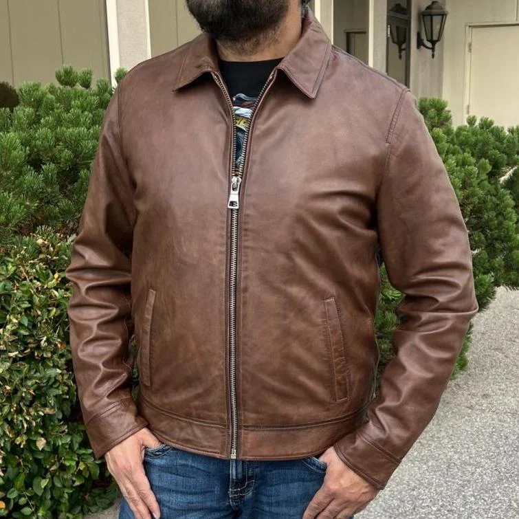 Men leather jackets with a distressed look for a rugged and vintage appealWool - Rich Men Coat for Exceptional Warmth and QualityJames Dean-Style Lamb Leather Jacket with Side Buckles