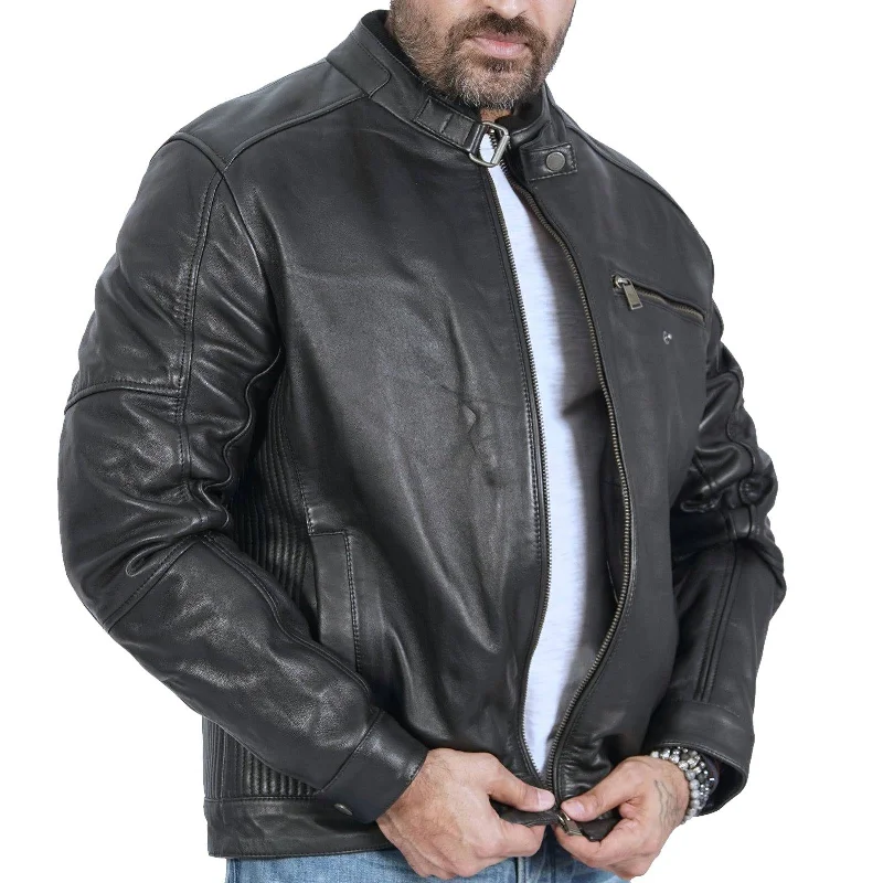Men leather blouson jackets with a drawstring hem for a customizable fitMen Coat with a Vent at the Back for Ease of MovementJohn Biker Black Leather Jacket Men leather blouson jackets with a drawstring hem for a customizable fitMen Coat with a Vent at the Back for Ease of MovementJohn Biker Black Leather Jacket