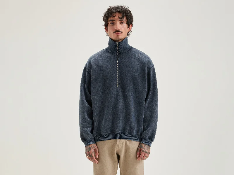 Hooded men sweatshirt with a drawstring closureRibbed - Cuff Men Sweatshirt for a Neat and Tidy LookFabro zipped-collar sweatshirt (242 / M / BLACK BLUE)