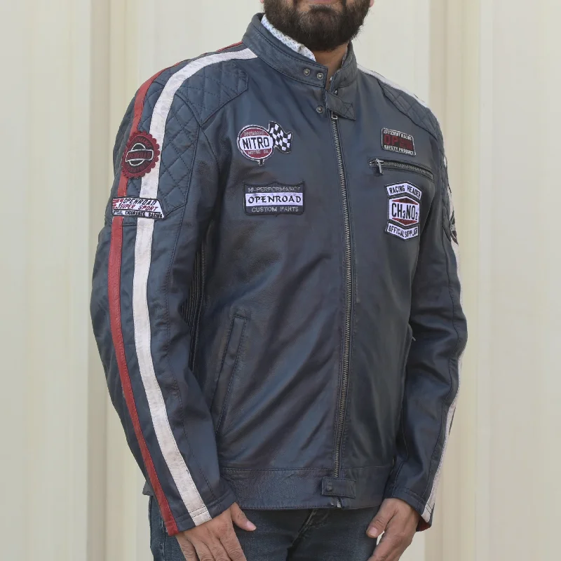 Men leather sport coats with a stretch - fabric panel for enhanced mobilityNotch - Collar Men Coat for a Sophisticated and Dapper LookMen's Racer Jacket with Patches and Striped Accents Men leather sport coats with a stretch - fabric panel for enhanced mobilityNotch - Collar Men Coat for a Sophisticated and Dapper LookMen's Racer Jacket with Patches and Striped Accents