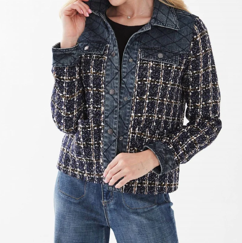 Mixed Media Tweed Jacket In Indigo