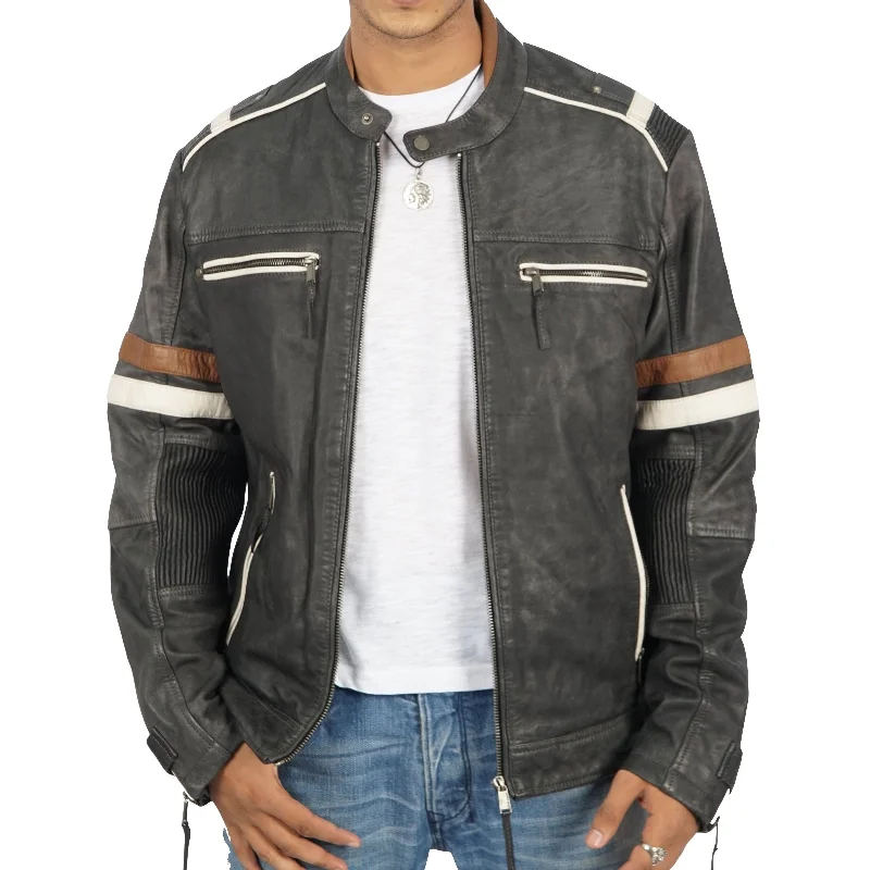 Men leather windbreakers with a lightweight leather construction for a breezy feelToggle - Fastened Men Coat for a Rustic and Casual VibeNoah Bomber Grey Biker Leather Jacket Men leather windbreakers with a lightweight leather construction for a breezy feelToggle - Fastened Men Coat for a Rustic and Casual VibeNoah Bomber Grey Biker Leather Jacket