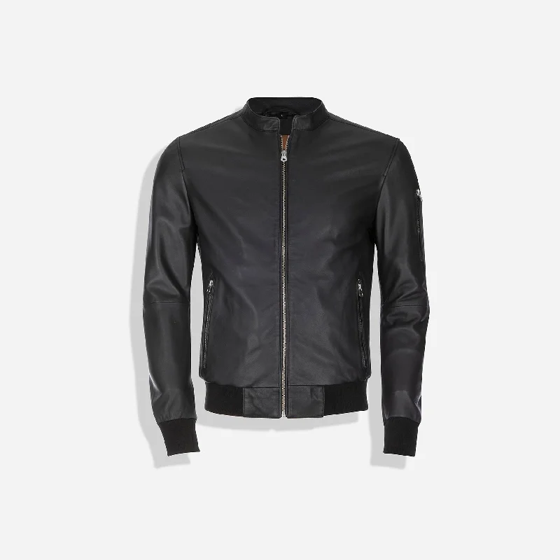 Men leather bomber jackets with ribbed cuffs and hem for a snug and retro feelParka - Style Men Coat with a Hood and Faux - Fur TrimReeves Mens Bomber Jacket, Black Men leather bomber jackets with ribbed cuffs and hem for a snug and retro feelParka - Style Men Coat with a Hood and Faux - Fur TrimReeves Mens Bomber Jacket, Black