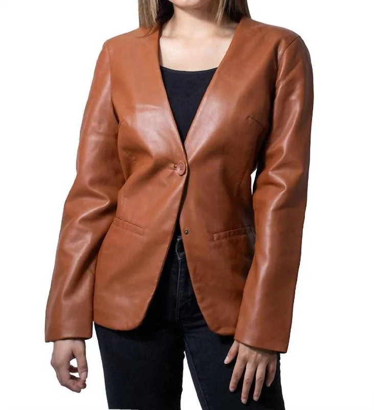 Single-Button V-Neck Blazer In Brown