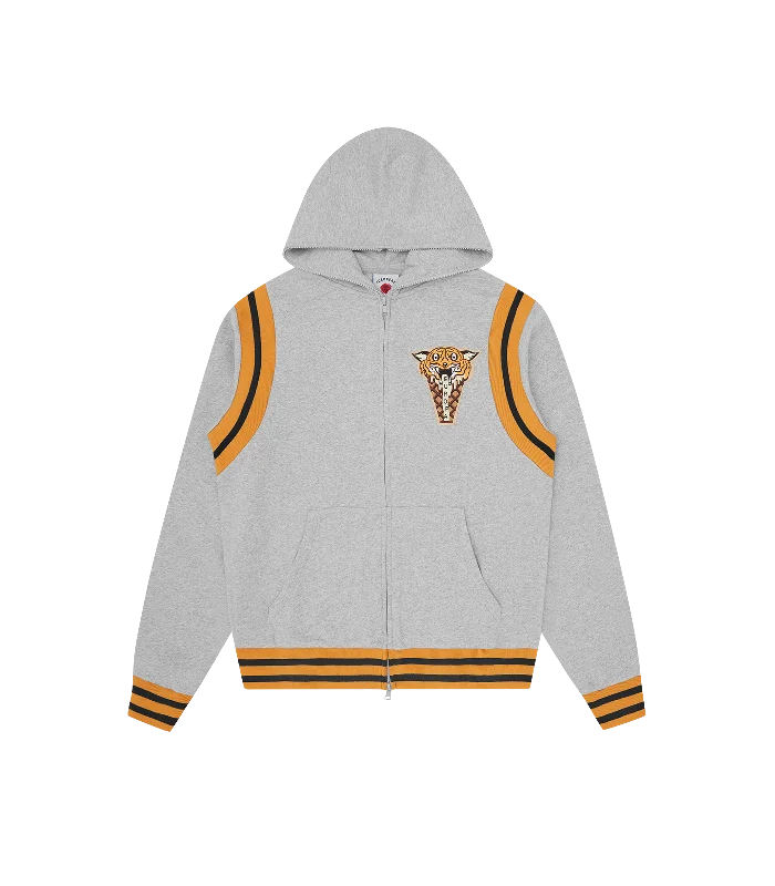 Tech - friendly men hoodie with a built - in headphone jackCompression - Fit Men Hoodie for Muscle Support during ExerciseTIGER ZIP-THROUGH HOOD - HEATHER GREY Tech - friendly men hoodie with a built - in headphone jackCompression - Fit Men Hoodie for Muscle Support during ExerciseTIGER ZIP-THROUGH HOOD - HEATHER GREY