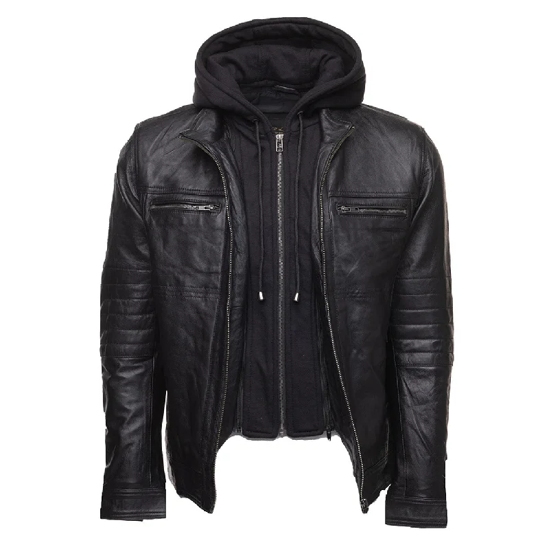 Men leather denim jackets with a combination of leather and denim for a unique hybrid styleLined Men Coat with a Soft and Comfortable InteriorWilder Black Leather Jacket With Removable Hoodie Men leather denim jackets with a combination of leather and denim for a unique hybrid styleLined Men Coat with a Soft and Comfortable InteriorWilder Black Leather Jacket With Removable Hoodie