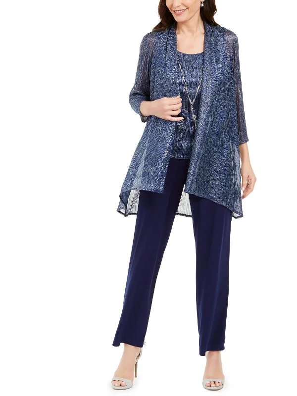 Womens 3PC Pants Open-Front Blazer