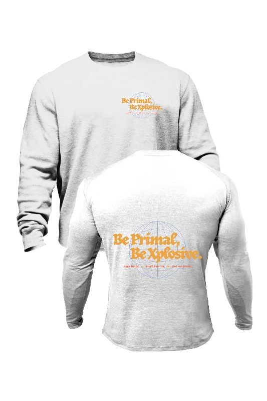 Men sweatshirt for outdoor adventures like hikingOpen - Knit Men Sweatshirt with a Breathable and Textured DesignXAPE Primal Globe V5 Sweatshirt - White Men sweatshirt for outdoor adventures like hikingOpen - Knit Men Sweatshirt with a Breathable and Textured DesignXAPE Primal Globe V5 Sweatshirt - White