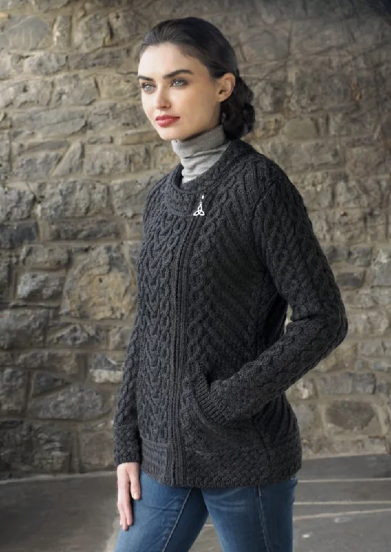 Aran Heart Design Zip Cardigan | Charcoal