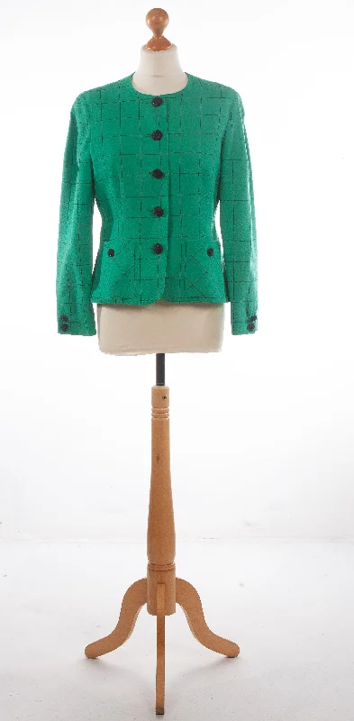 Caroline Charles Jacket Emerald Green Check Wool UK 12