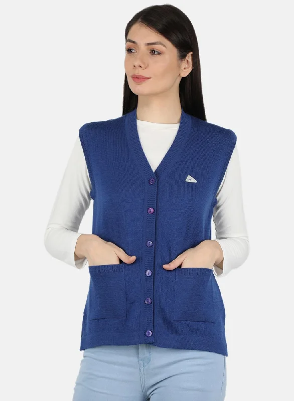 Women Blue Solid Cardigan