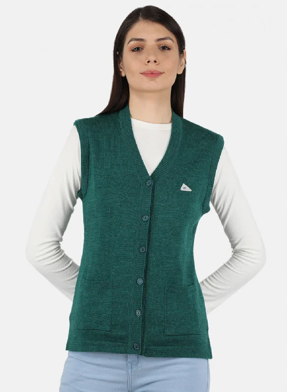 Women Green Solid Cardigan