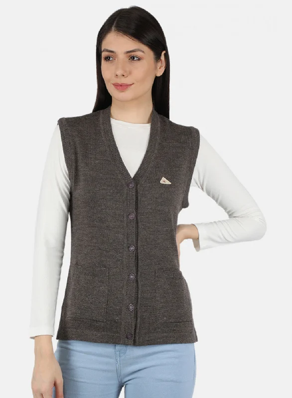 Women Light Brown Solid Cardigan