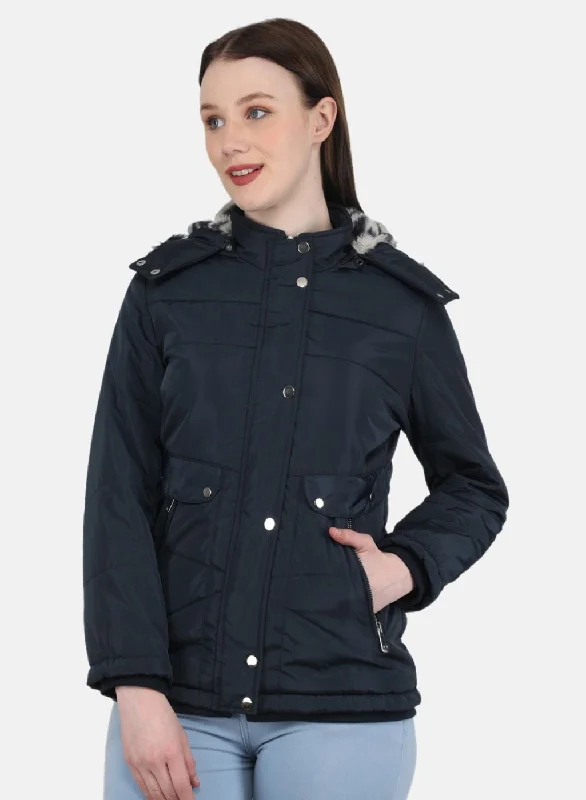 Women NAvy Blue Solid Jacket