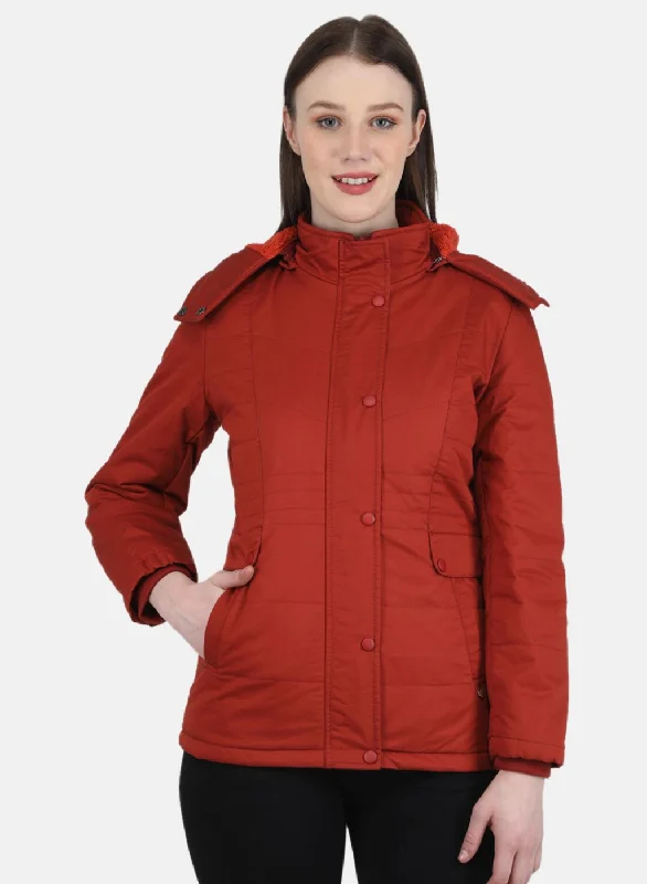 Women Orange Solid Jacket