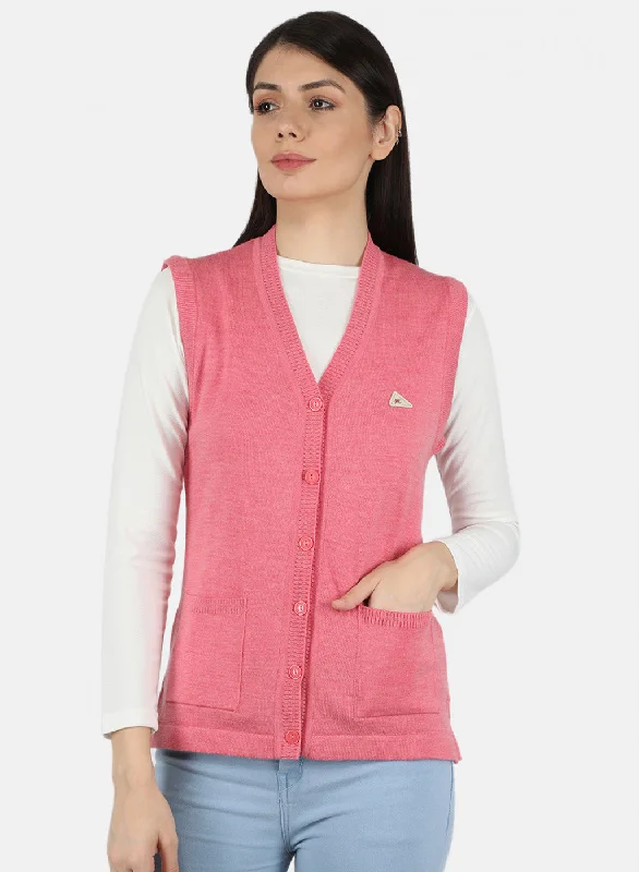 Women Pink Solid Cardigan