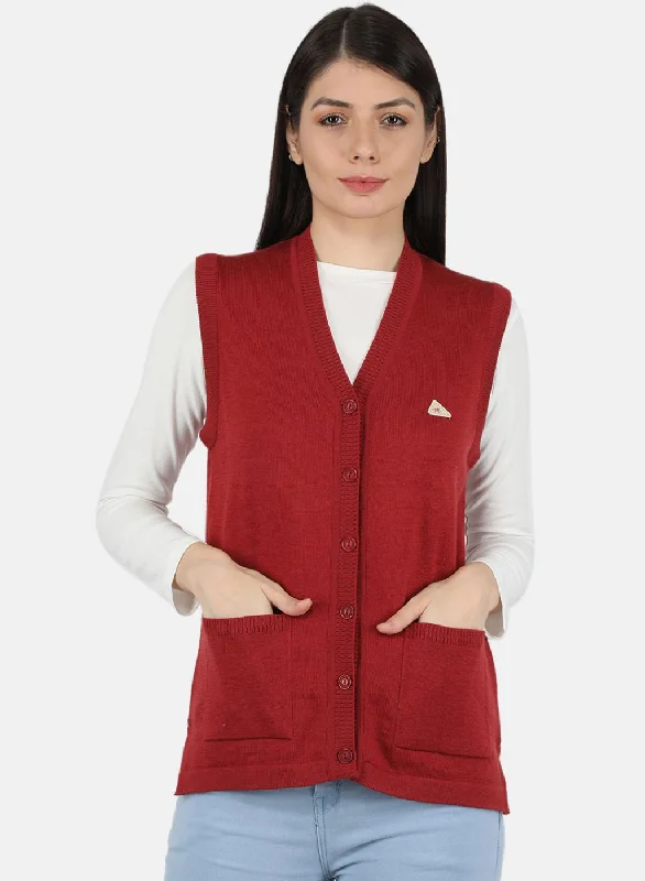 Women Red Solid Cardigan