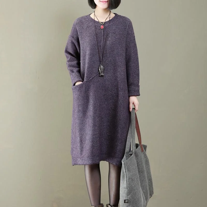 boutique purple knit dresses oversized pullover sweater boutique side pocket spring dresses