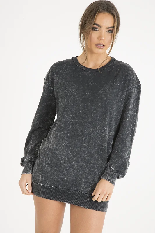 Charcoal Acid Wash Jumper Dress - Cheryl