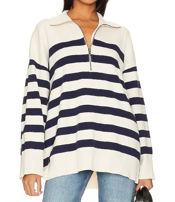 Coastal Stripe Pullover Sweater In Carbon Champagne