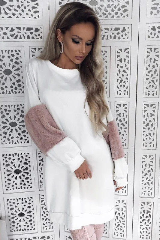 Cream Jumper Dress with Fur Sleeves - Paris