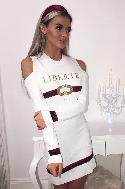 Cream Liberte Slogan Jumper Dress - Lizeth