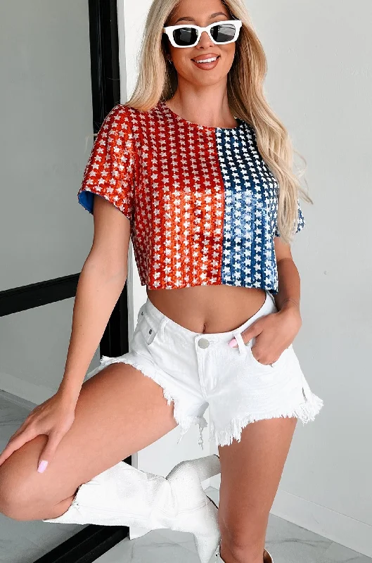 Exploding With Excitement Sequin Crop Top (Red/Blue)