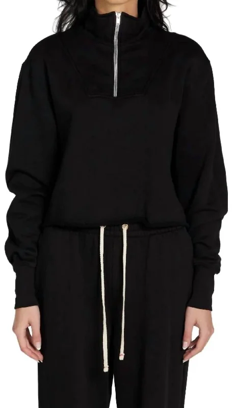 Haley Crop Half Zip Pullover Sweater In Jet Black