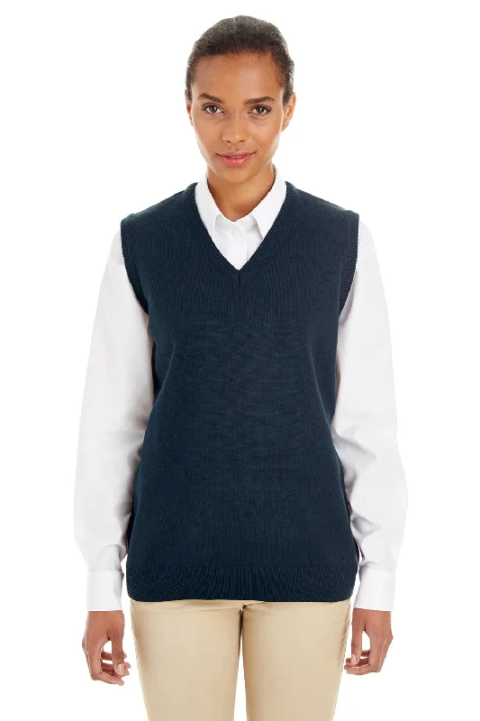 Harriton Womens Pilbloc Pill Resistant V-Neck Sweater Vest - Dark Navy Blue