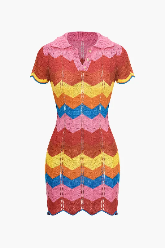 Color Block Print Knit Mini Dress