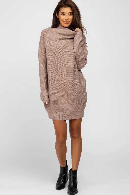 Taupe Funnel Neck Dolman Sleeve Mini Dress