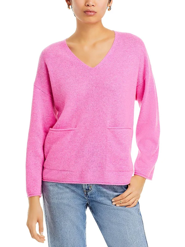 Womens Cashmere Ribbed Trim Pullover Sweater